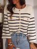 New Autumn and Winter Black and White Striped Button Knitted Cardigan Casual Long-sleeved Sweater for Women