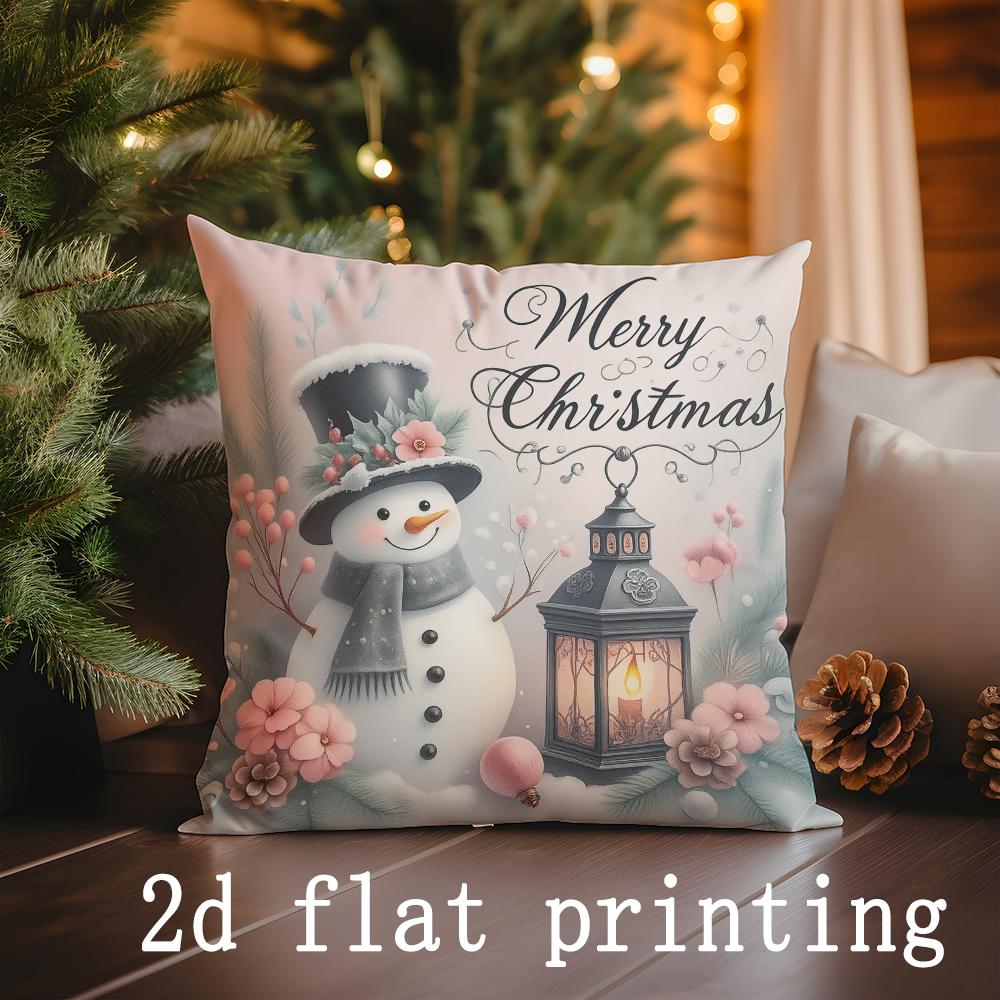Home Decor Christmas-themed Deer & Snowman Pillow Covers Pattern Cushion Cover Suitable for Sofa Bedroom Car Pillow Cover