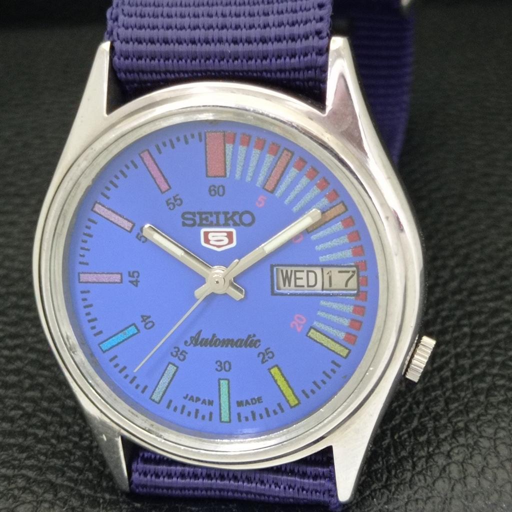 JAPAN VINTAGE SEIKO 5 AUTOMATIC MENS BLUE COLOR DIAL WATCH A701630-5 R206c-a701630