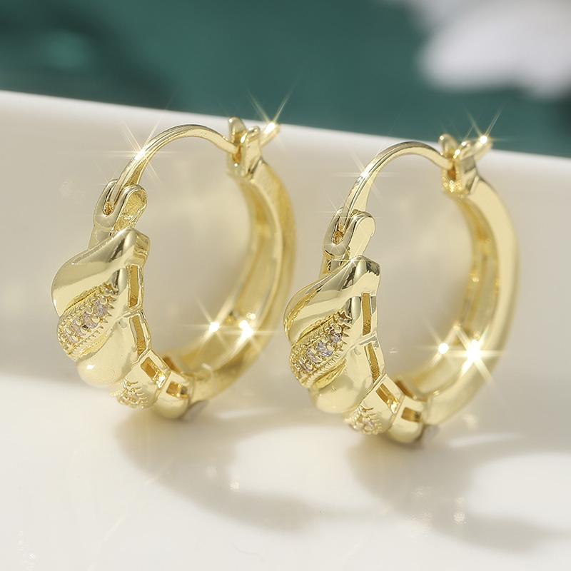 

Exquisite Gold Color White CZ Hoops Women s Earrings Geometry Carving Pattern Party Daily Wear
