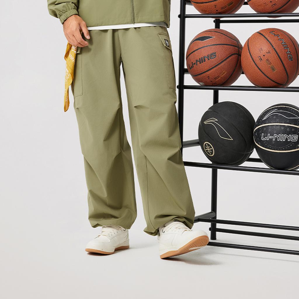 Li Ning Badfive Casual Simple Solid Color Straight Leg Knitted Sports Pants Men Bottoms Sandalwood-Green AKXV027-6