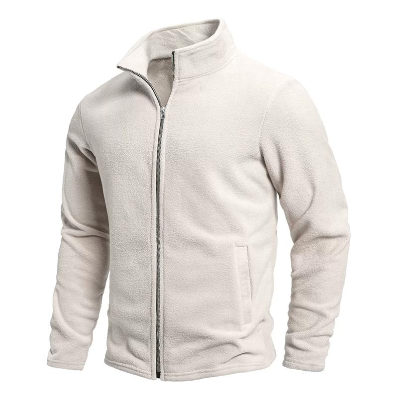 Men's Long-sleeved Zipper Cardigan Jacket for Autumn and Winter, with a Polar Fleece Warm Solid Color Stand-up Collar Inner Cardigan