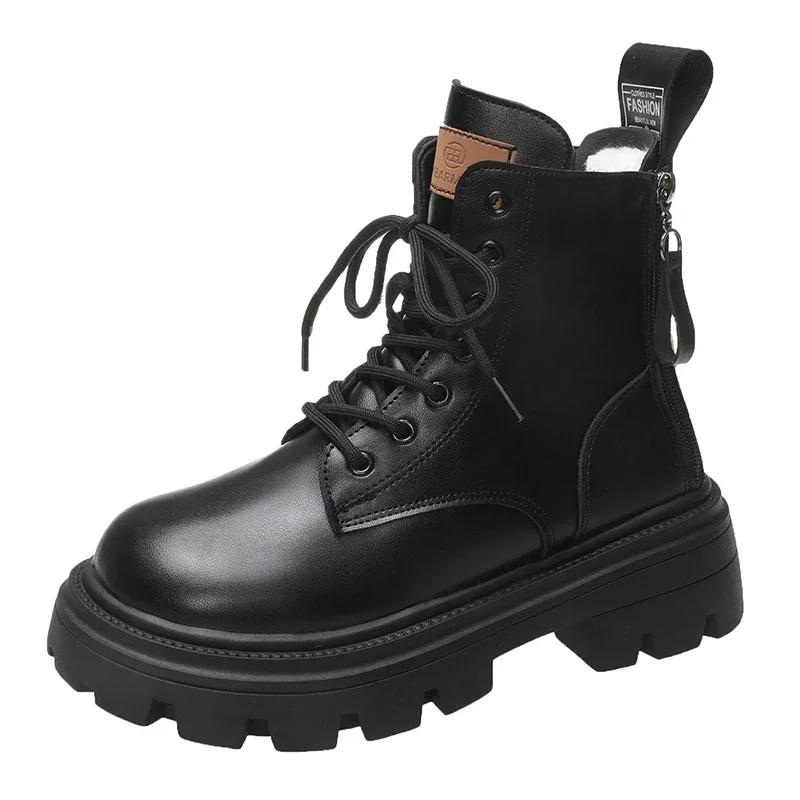 Fashion Ladies Shoes 2024 Warm Modern Women's Boots Classics Ankle Boots Women Cross-tied Round Toe Med Heel Back Zip Sewing Shoes Women