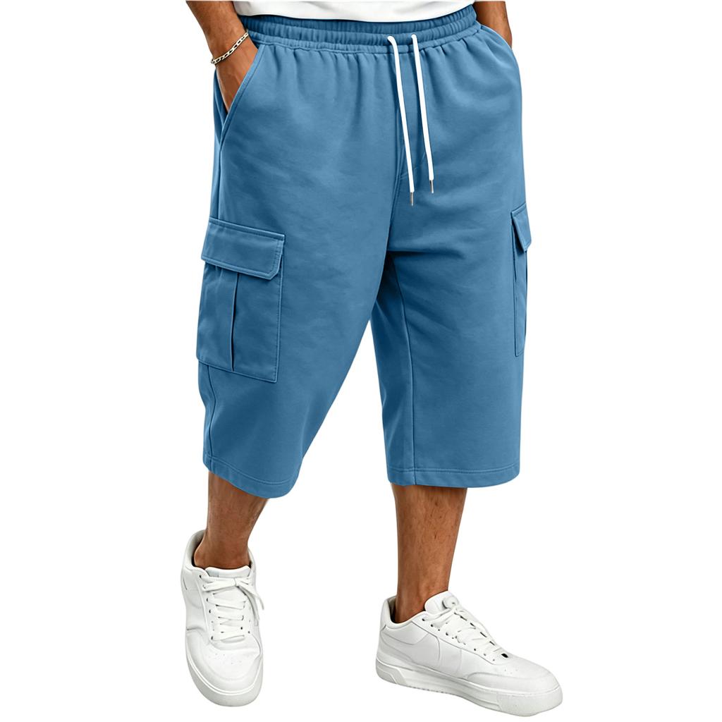 Men's Casual Drawstring Cargo Shorts 7/8 Length for Summer Everyday Wear