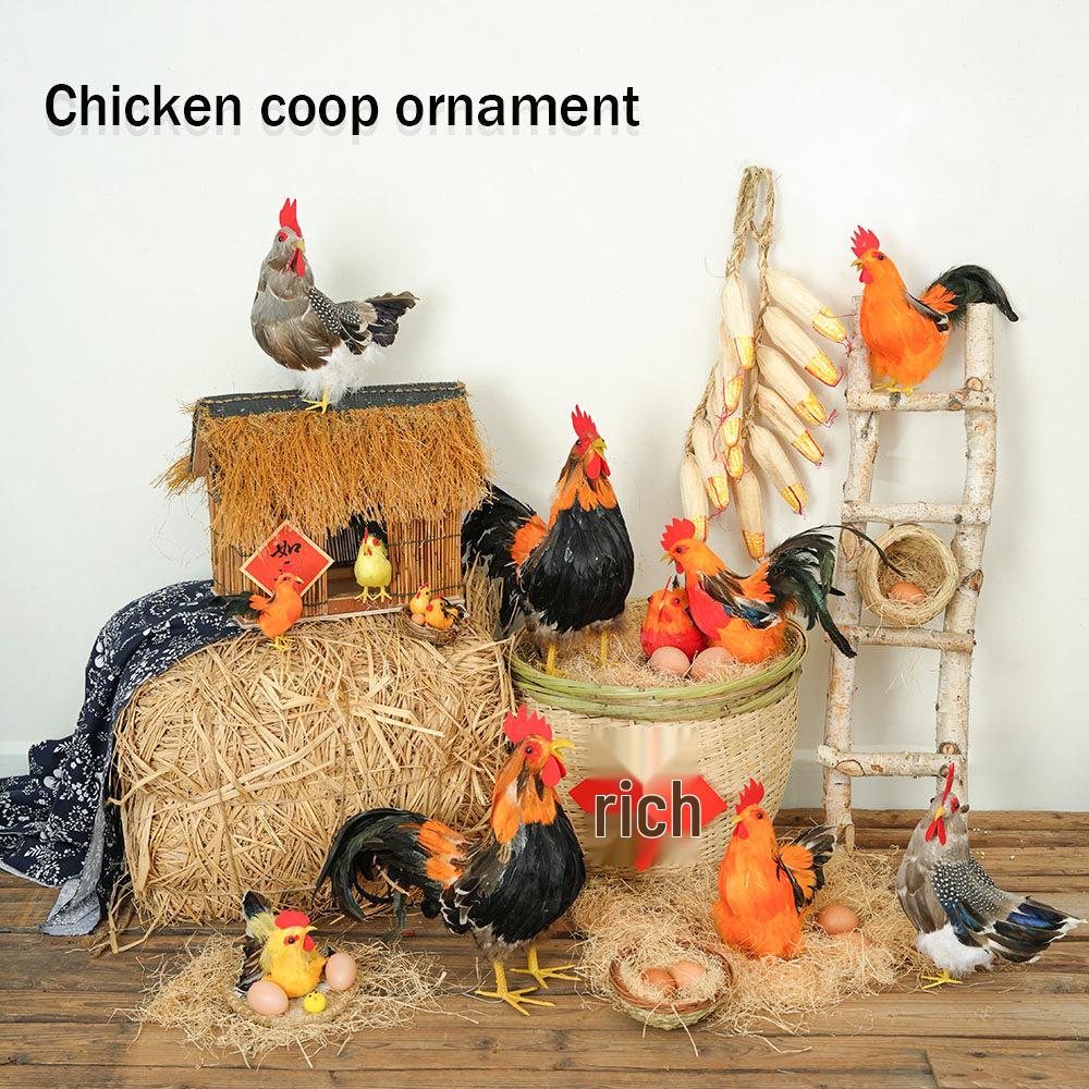 Porcelain Hen and Rooster Feather Ornament for Display and Photography Prop