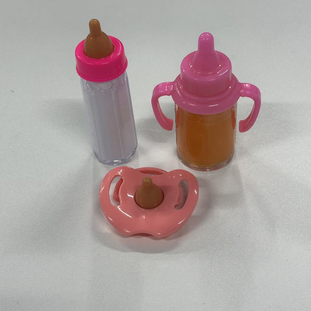 Large Size Baby Doll Feeding Bottle Set Baby Care Toy Stroller 2pcs Milk and Juice Bottles with Toy Pacifier for Baby Dolls