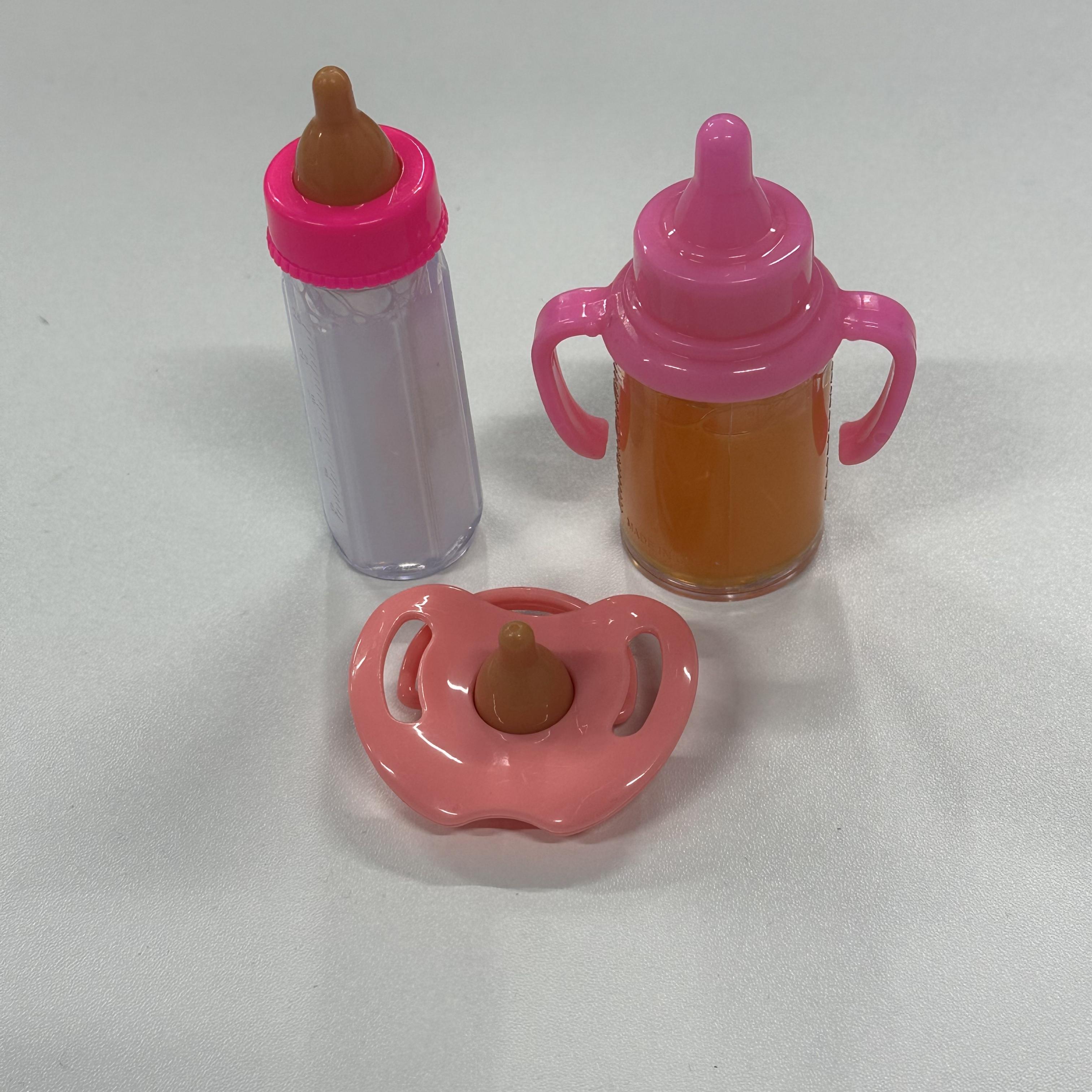 

Large Size Baby Doll Feeding Bottle Set Baby Care Toy Stroller 2pcs Milk and Juice Bottles with Toy Pacifier for Baby Dolls рожевий