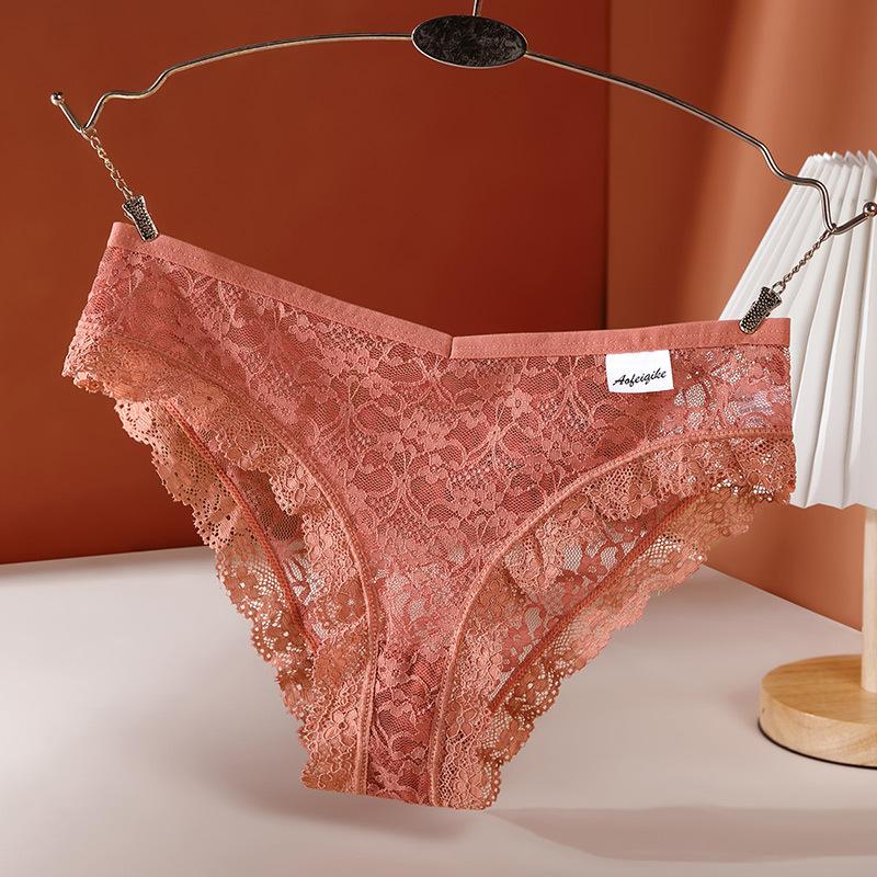 Women Lace Underwear Breathable Briefs Seamless Sexy Hollow Mesh Triangle Panties