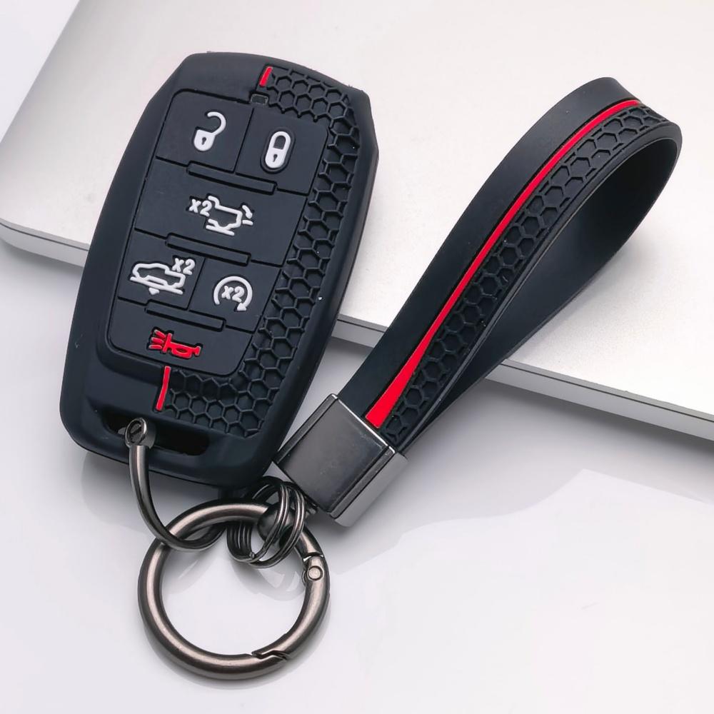 Silicone Key Fob Cover with Keychain for Dodge Durango Challenger Charger Chrysler 300 for Jeep Grand Cherokee Grand Wagoneer Protective Case Fits 6