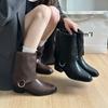 New Winter Vintage Women Knee High Boot Concise Slip On Thick Heel Shoes Square Toe Knight Long Booties