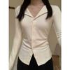 Single-breasted brushed bottom shirt women's autumn and winter slim waist long sleeves inner top lapel versatile knitwear