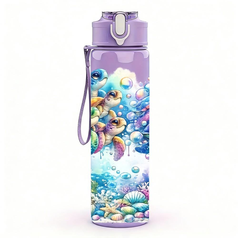1PC Rainbow Girl Paint Splash Art Print 750ml Color Plastic Sports Water Bottle Leakproof Flip Straw Lid Suitable for Sports Office Home Use