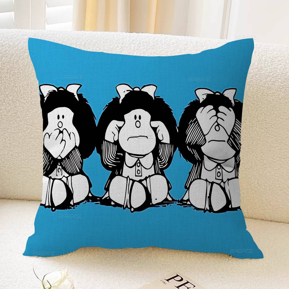 M-Mafalda Girl Pillow Covers Cartoon Sofa Decorative Home Double-Sided Printing Short Plush Cute Cushion Cover
