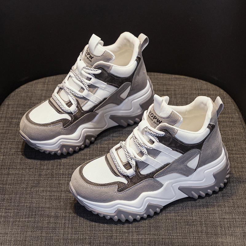 Mattes Leder innenliegende höhenerhöhende Dad-Schuhe 2025 Herbst Plateau Damenschuhe vielseitige lässige Mode höhenerhöhende Sport-Dad-Schuhe