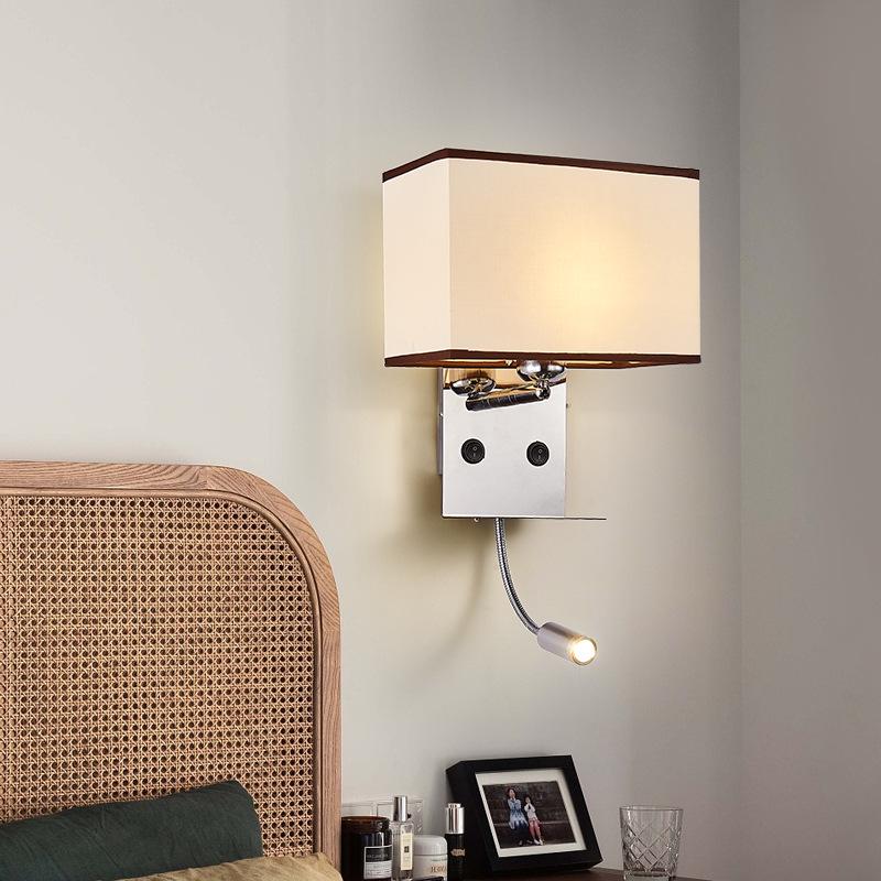Minimalist LED Bedside Wall Lamp with USB Port - Fabric Shade for Indoor Reading