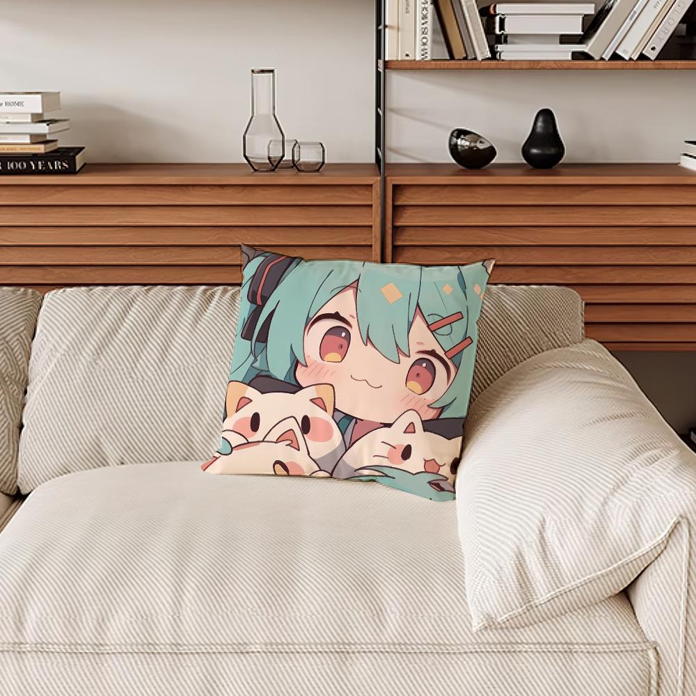 Klassischer Spielkissenbezug Sofa Wohnzimmer Schlafzimmer Kopfteil Rückenlehne Kissen Quadratisches Kissen H-Hatsune Mädchen M-Miku Nickerchenzeit
