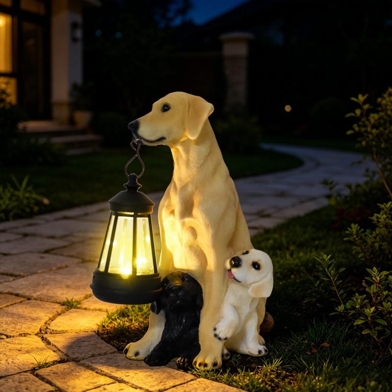 Solar-Powered Dog Garden Decor Outdoor Lawn Ornament Resin Statue Yard Patio Decoration