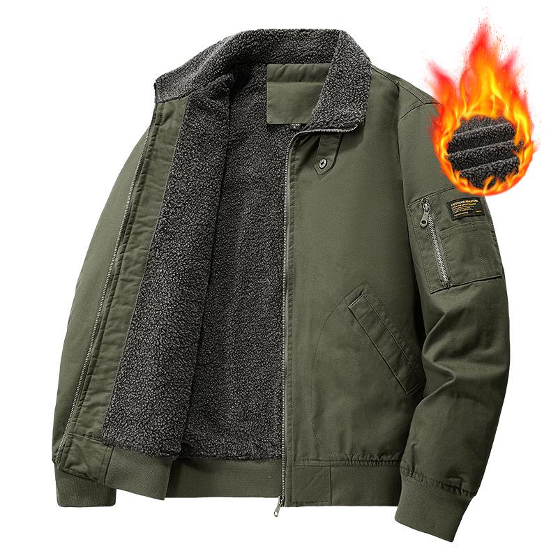 Men's Plus Velvet Thick Flight Jacket - Autumn/Winter Casual Solid Color Sports Coat