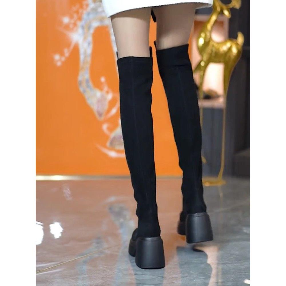 Damskor Chunky-klack Över knäet - Rund tå, Elastiska, Smickrande, Tjock sula, Höst/Vinter 2025 Kollektion.