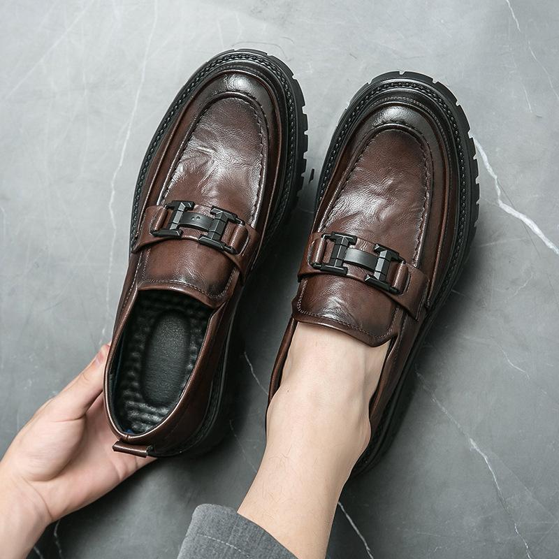 

New men s big head leather shoes fashion embossed platform foot cover British casual hairstylist loafers foreign trade 44