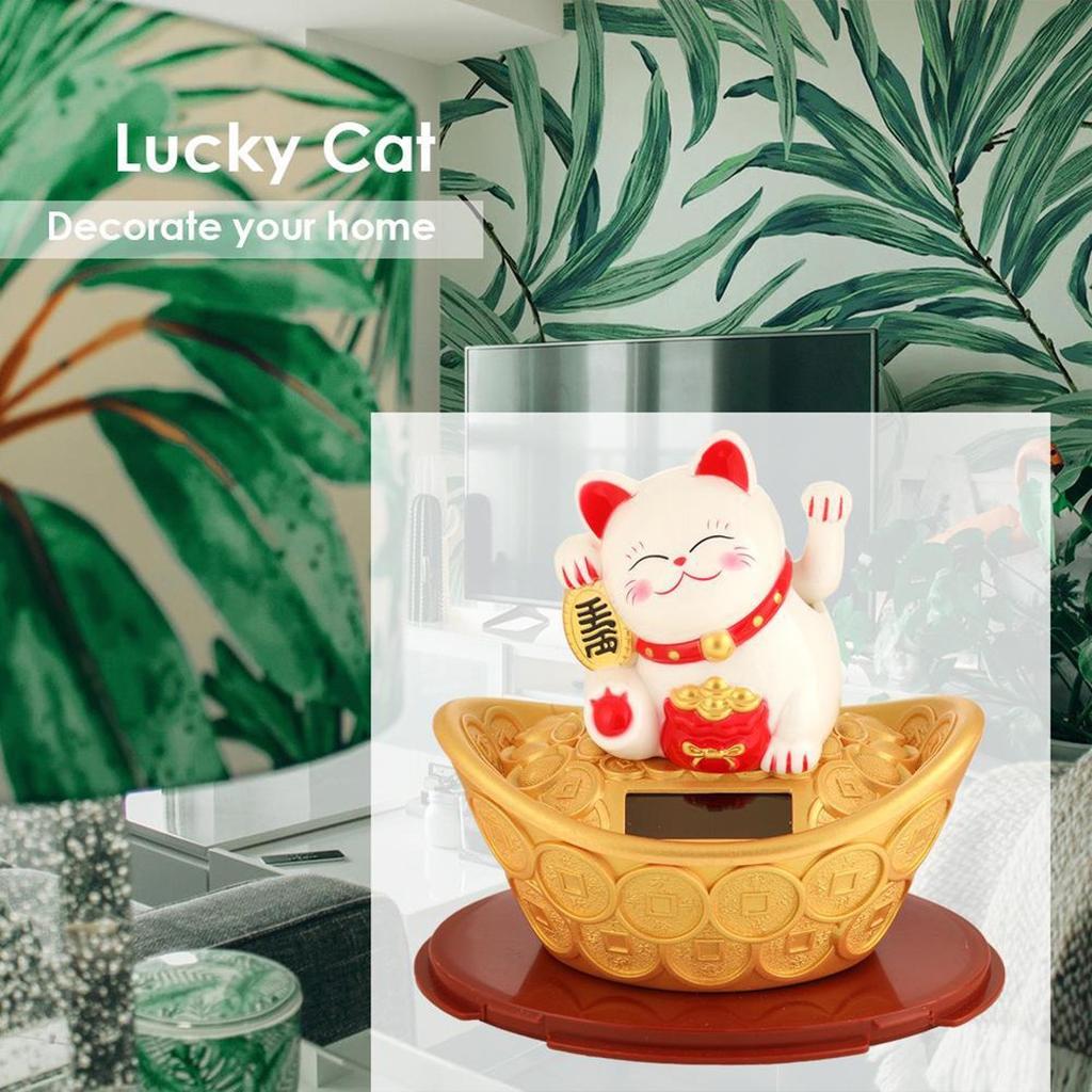 Gold Ingot Lucky Cat Hand Hotel New Year Ornament Shop Solar Waving Decor Fortune Plastic Wealth 11.5x7.5x12cm