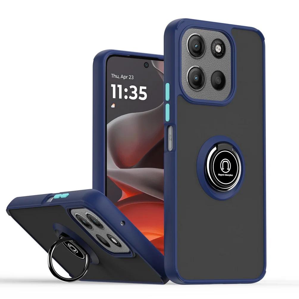 

Matte Clear Case For Motorola Moto G85 G75 G55 G35 G84 G54 G34 G24 Power G14 G04 G04s G60 G60S E14 Rotating Ring Holder Cover FU Moto G04 темно-синий