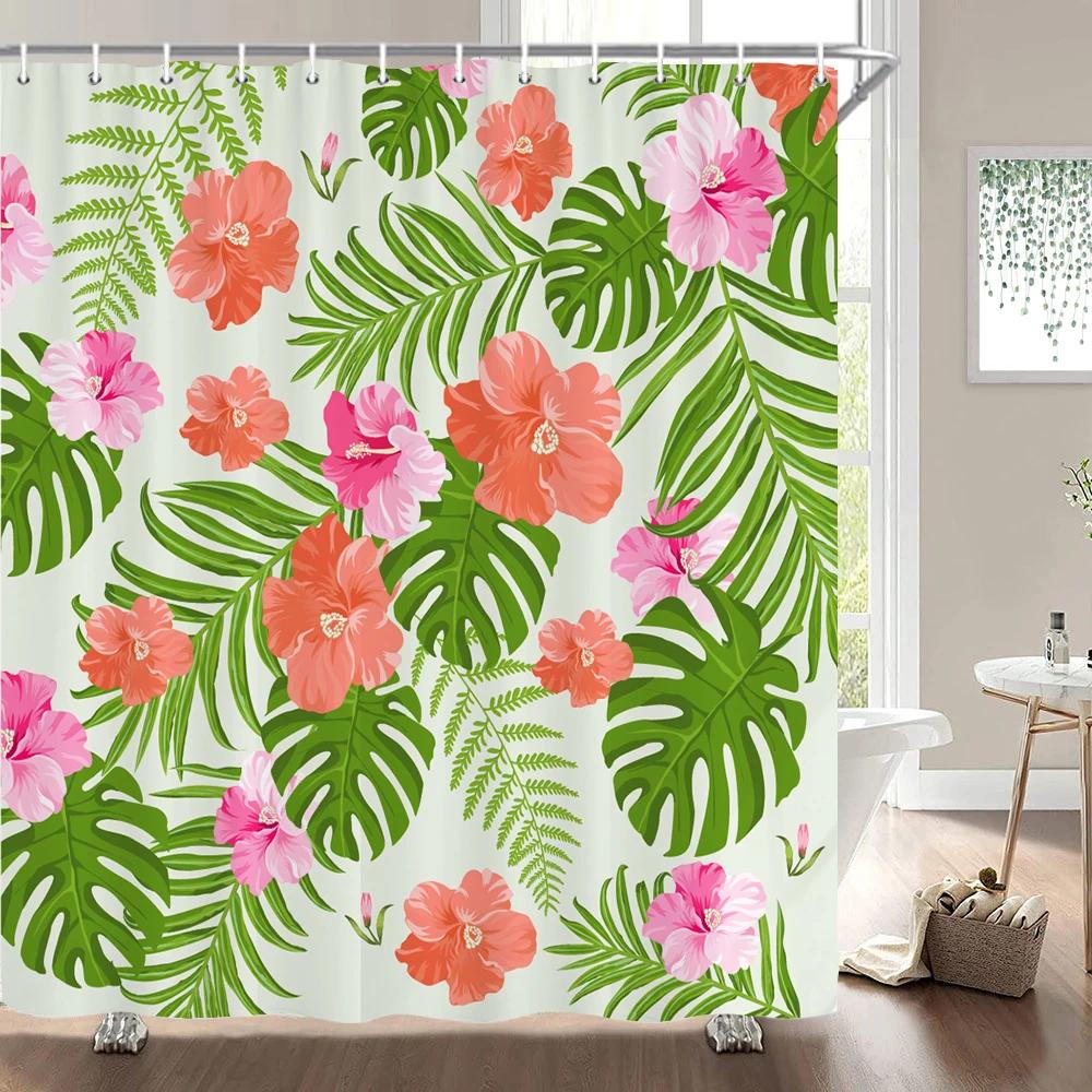 3D Printed Fabric Shower Curtains Fresh Flowers Plant Bath Screens Waterproof Bathroom Decor with 12 Hooks Shower Curtain