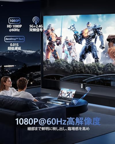 HDMI Wireless Transmitter/Receiver Set with 0.03 Second Ultra-Low Latency, 1080P/5G+2.4G/100m Stable Transmission, Certified by Japan Technical Standa