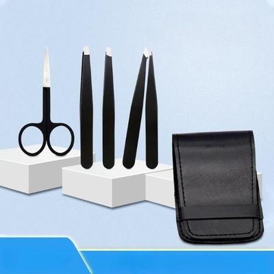 1PC Eyebrow Trimming Tool Stainless Steel Black Holster Tweezers Beard Puller Eyebrow Clip Set