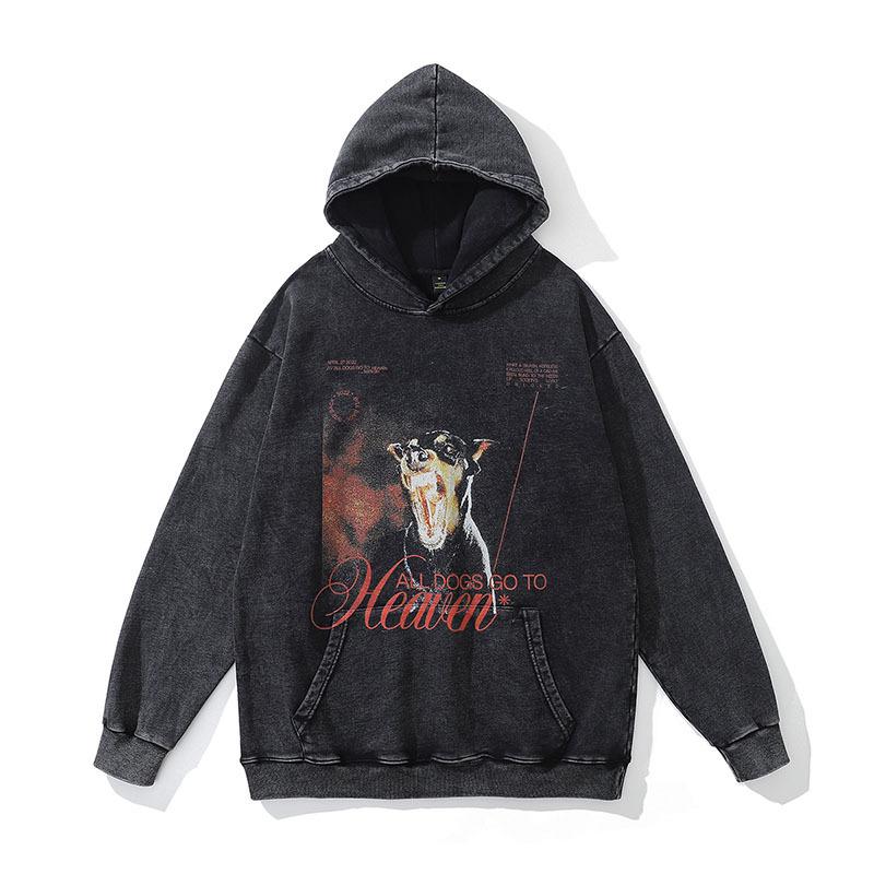 American High Street Design Niche Printed Hooded Sweatshirt For Men And Women Y2K Hip Hop Wind Wash Old Jacket