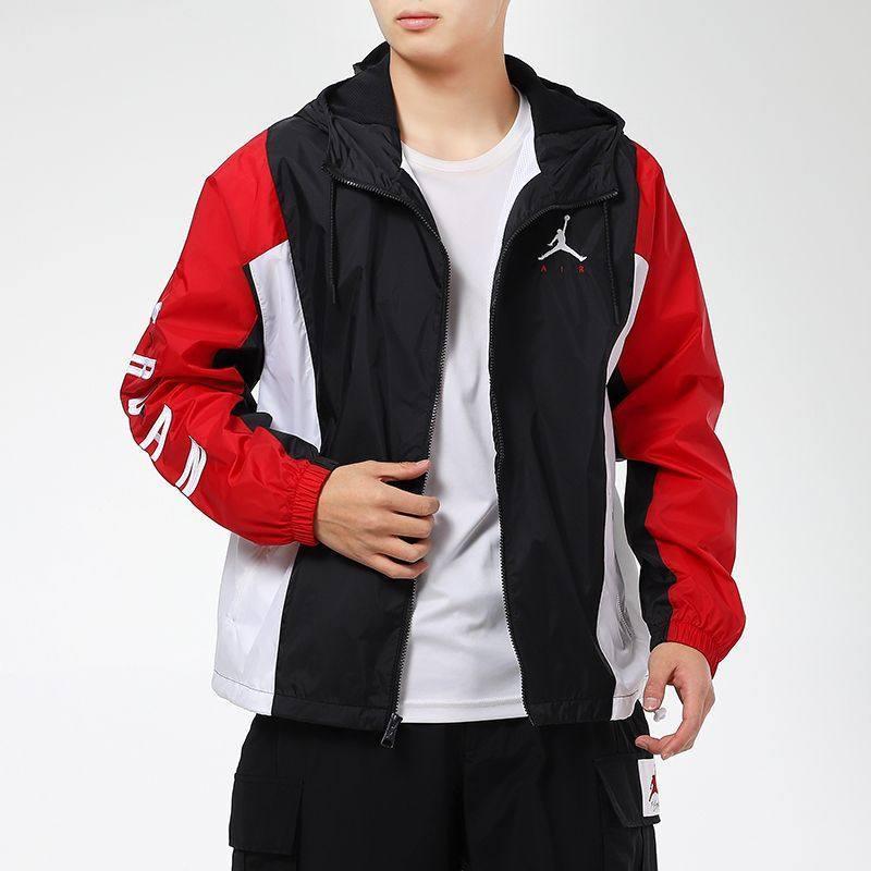 Jordan Spliced Basketball Sports Hooded Logo Jacket Men Jackets Black Red CV2241-010