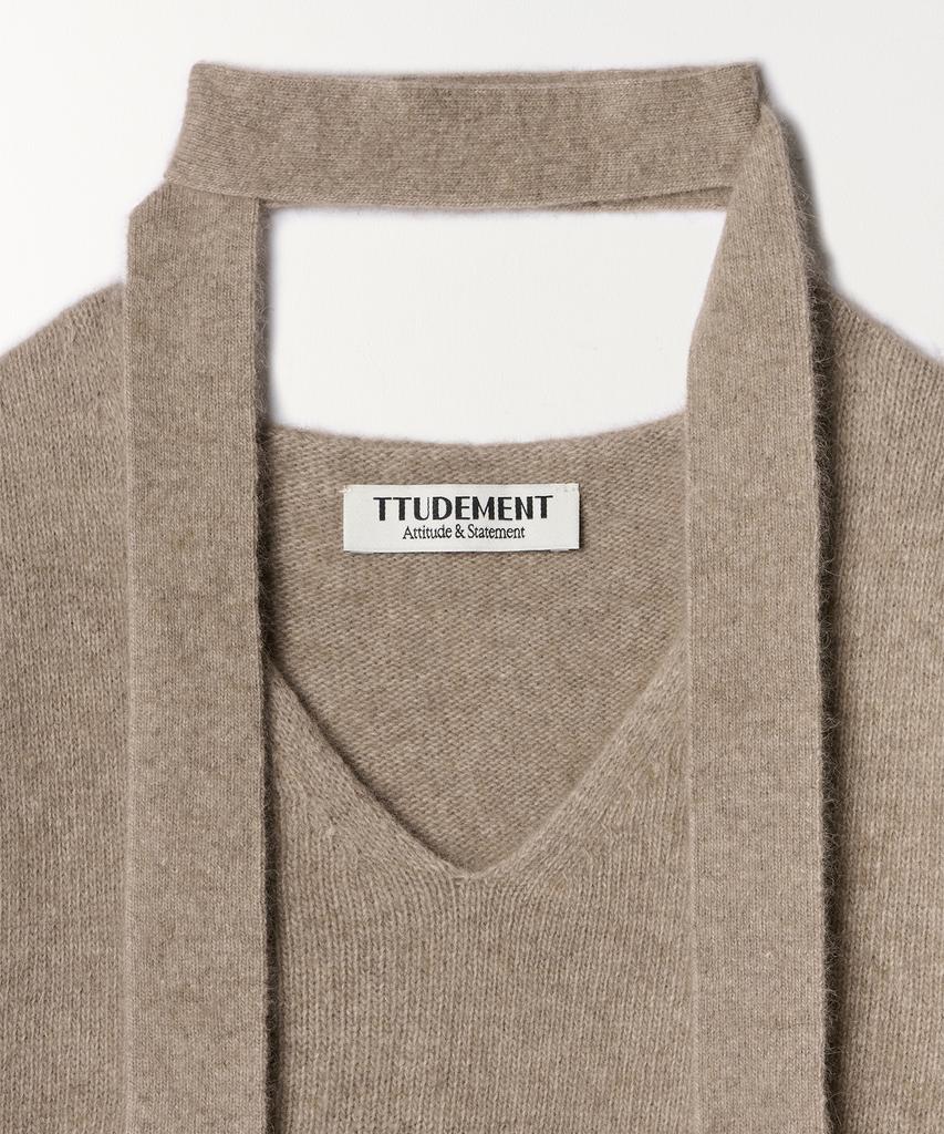 TTUDEMENT V-Neck Muffler Knit Top Mocha