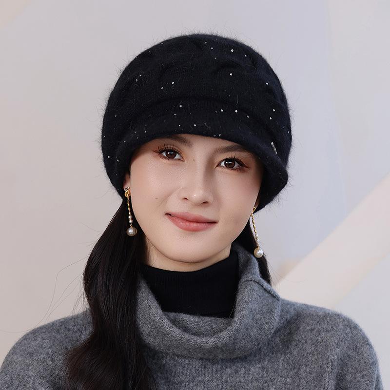 Wool Hat for Women's Autumn and Winter New Middle-aged Velvet Thickened Cold-proof and Warm Knitted Hat