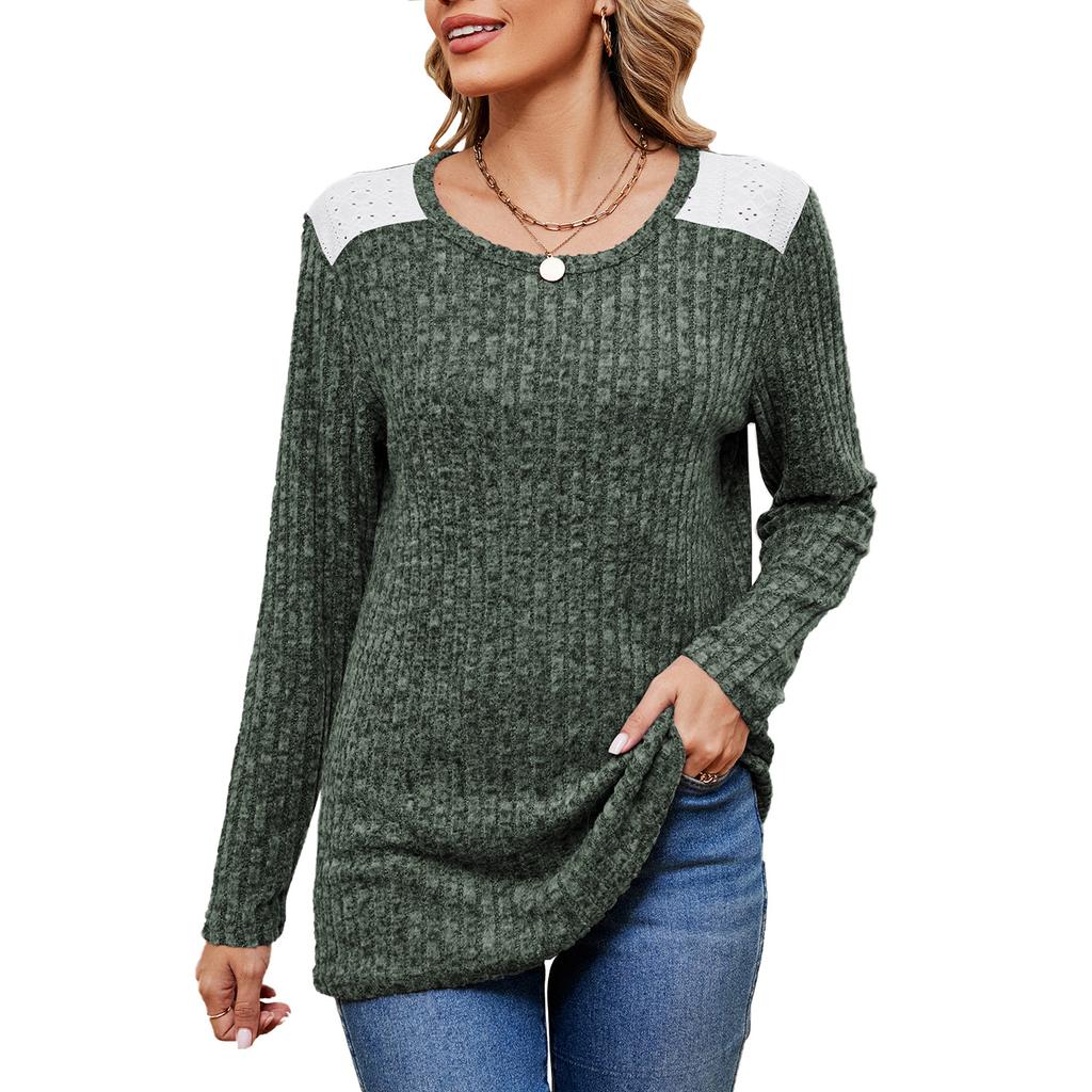 JKAASHDK Women's Fashion Casual Colour Block Print Autumn Winter Long Sleeve O-Neck Pullovers Blouses & Shirts