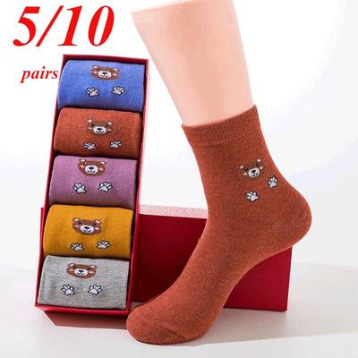 Casual Women Socks Cartoon Animals Bear Socks Cute Print Ankle Socks Funny Girl Socks Breathe Mid Tube Socks