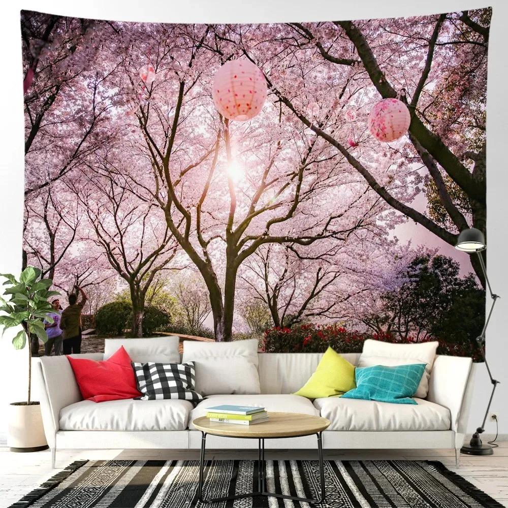 Pink cherry blossom tree forest t tapestry home decoration living room bedroom background hanging cloth