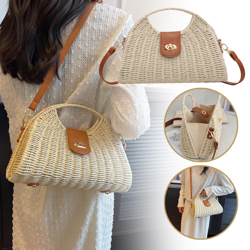 Women Crossbody Bags Summer Woven Shell Female Holiday Straw Handmade Casual Lady Elegant Tote D8W1