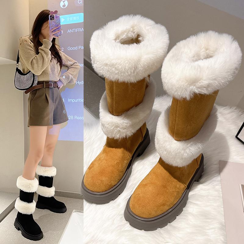 Buy Snow Boots Women's Winter Thicksoled Flat Cotton Boots Midtube