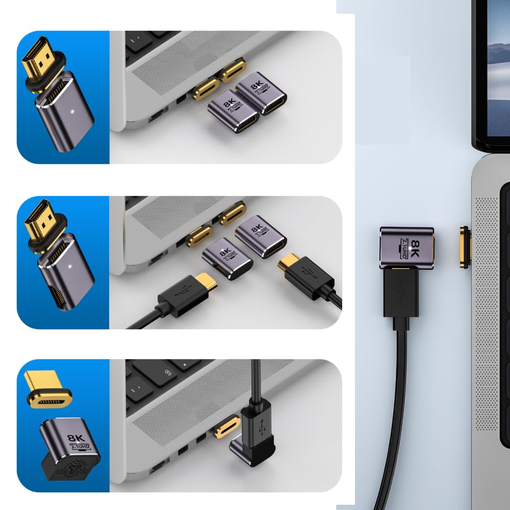 DAIAD HDMI Cable with Magnetic Magnetic Converter HDMI 8K 60Hz Easy Downward Facing Connector, L-Shaped, Adapter, Detachable, 2.1, HDR, Connection,