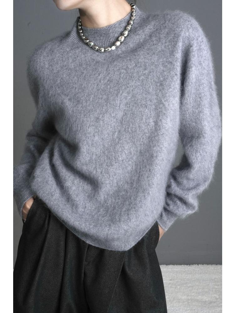 Fluffy Crew Neck Knit Sweater for Women