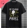 Unisex Funny Padel Tennis Graphic TShirt  Black with White Padel Racket  Ball Design Pure Cotton Casual Short Sleeve Tshirt