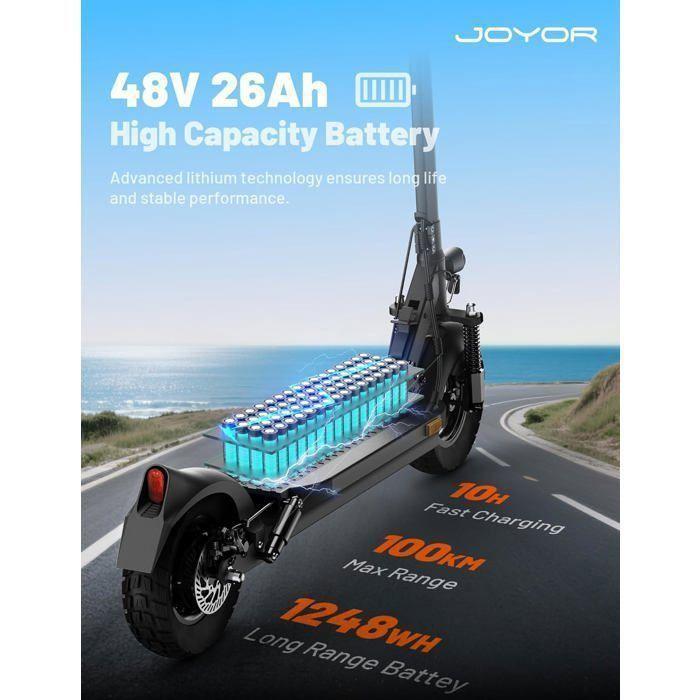 JOYOR Y8-S - Scooter électrique - Moteur 500 W - Vitesse maximale 20 km/h - Batterie 48 V-26 Ah - Noir