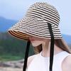 Retro Striped Lace-up Fisherman Hats For Women Summer UV Protection Bucket Hat Casual Outdoor Female Wide Brim Panama Basin Cap