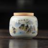 Thousand Miles of Jiangshan Ru Kiln Tea Pot Imitation Hand-painted Small Storage Tea Pu'er Loose Tea Jar Ceramic Landscape