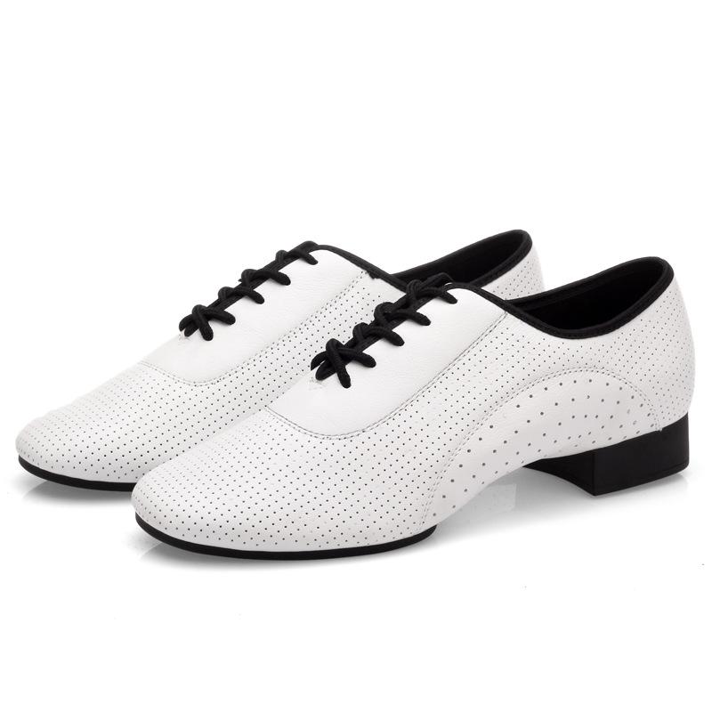 Scarpe da Uomo in Pelle Bianca Perforate Moderne per Ballo da Sala Fondo a Due Punti Scarpe da Ballo Latino Sneakers per Square Dance