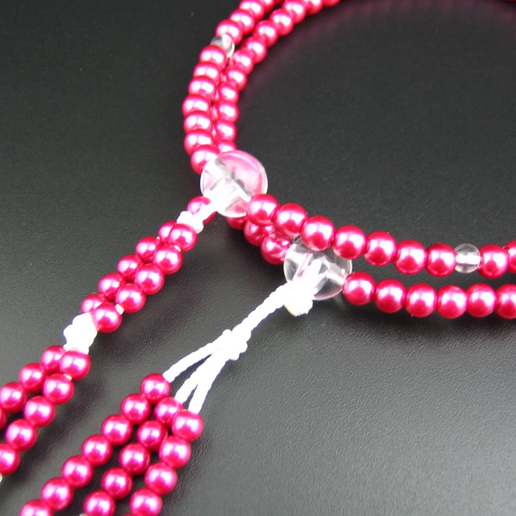 Myorenka Soka Gakkai Prayer Beads, SGI Prayer Beads for Women, Medium, PC Pearl, Wine Red, Acrylic Crystal Finish (Two-Color Temari Tassel)