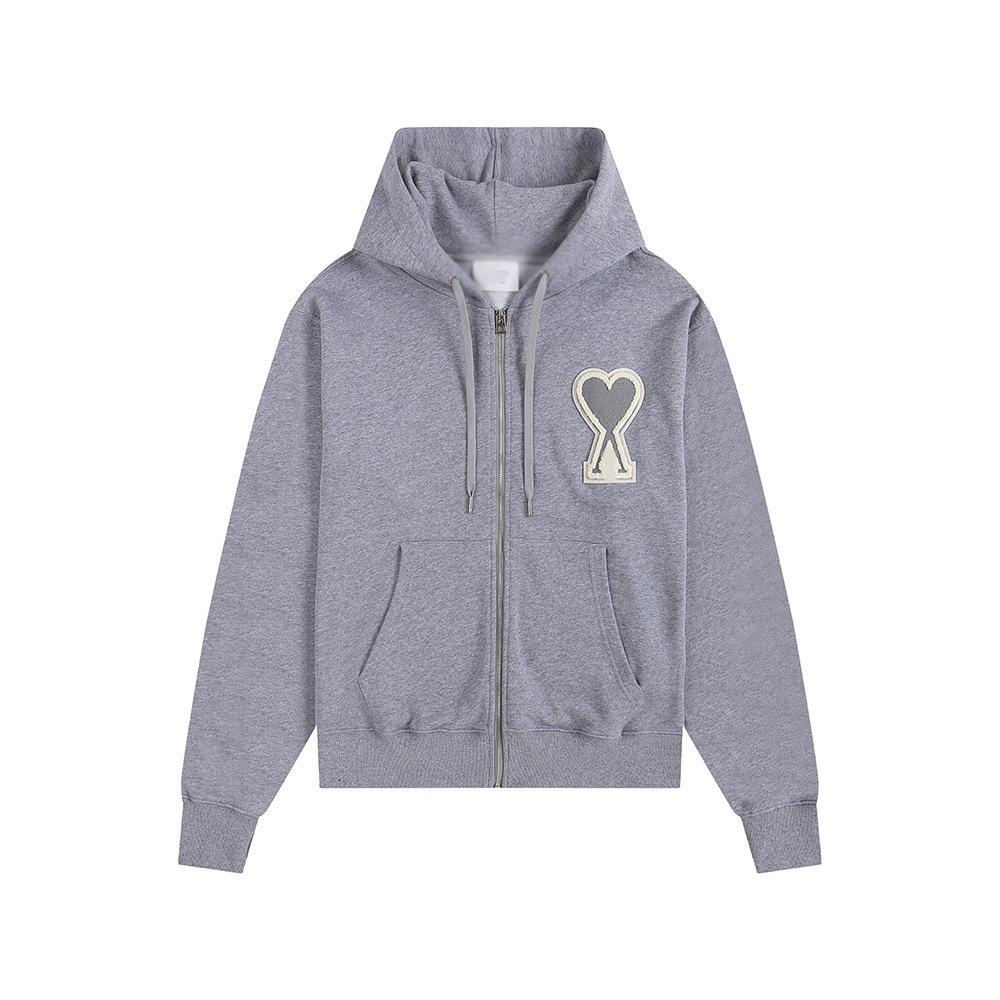 AMI CLAMS Unisex Hoodie with Embroidered Heart & Zippered Pocket - Autumn/Winter Casual Jacket