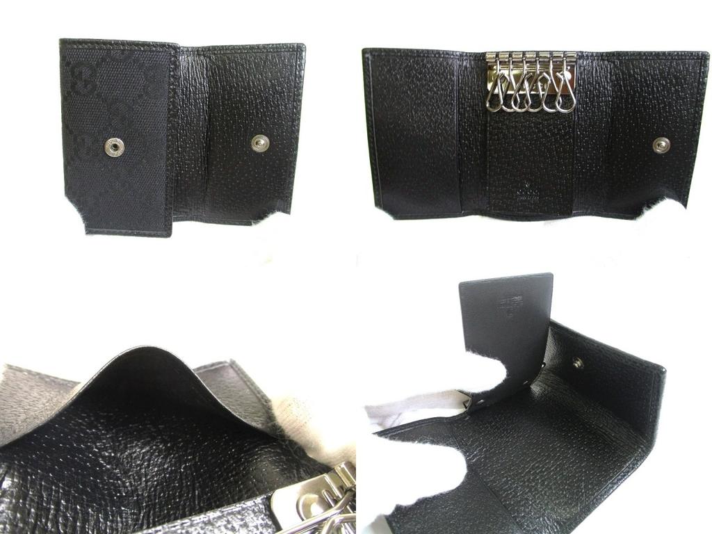 Authentic GUCCI GG Black Canvas and Leather 6 Pics Key Chain #a768 Refurbished