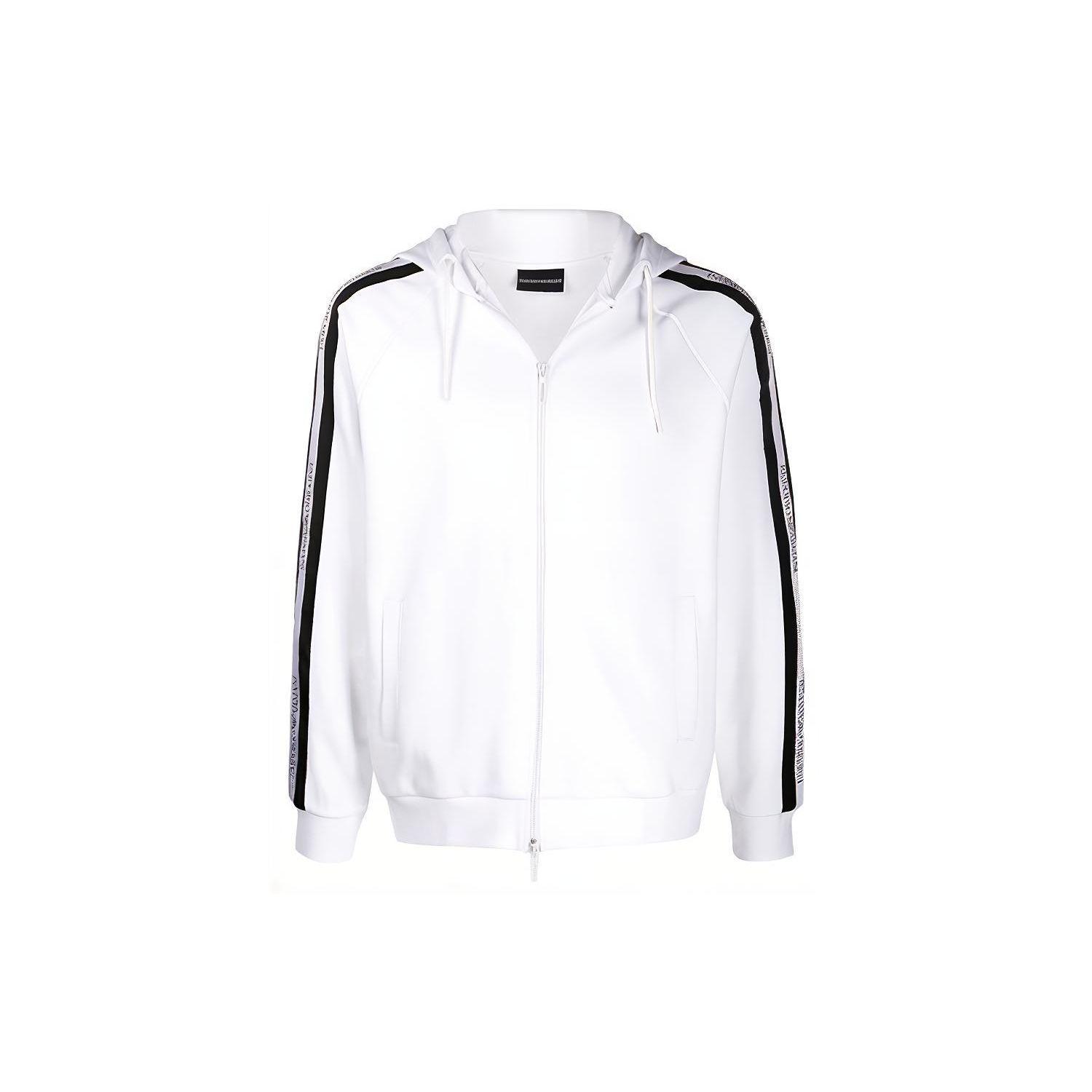 Emporio Armani Striped Print Zip-Up Hooded Casual Sweatshirt Men sweatshirts White 3H1MG6-1J07Z-0100 L