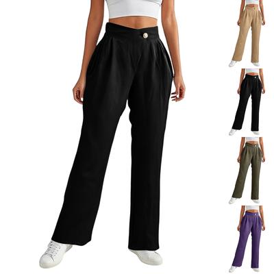 Women's Casual And Stylish Color Button Wide,leg Trousers